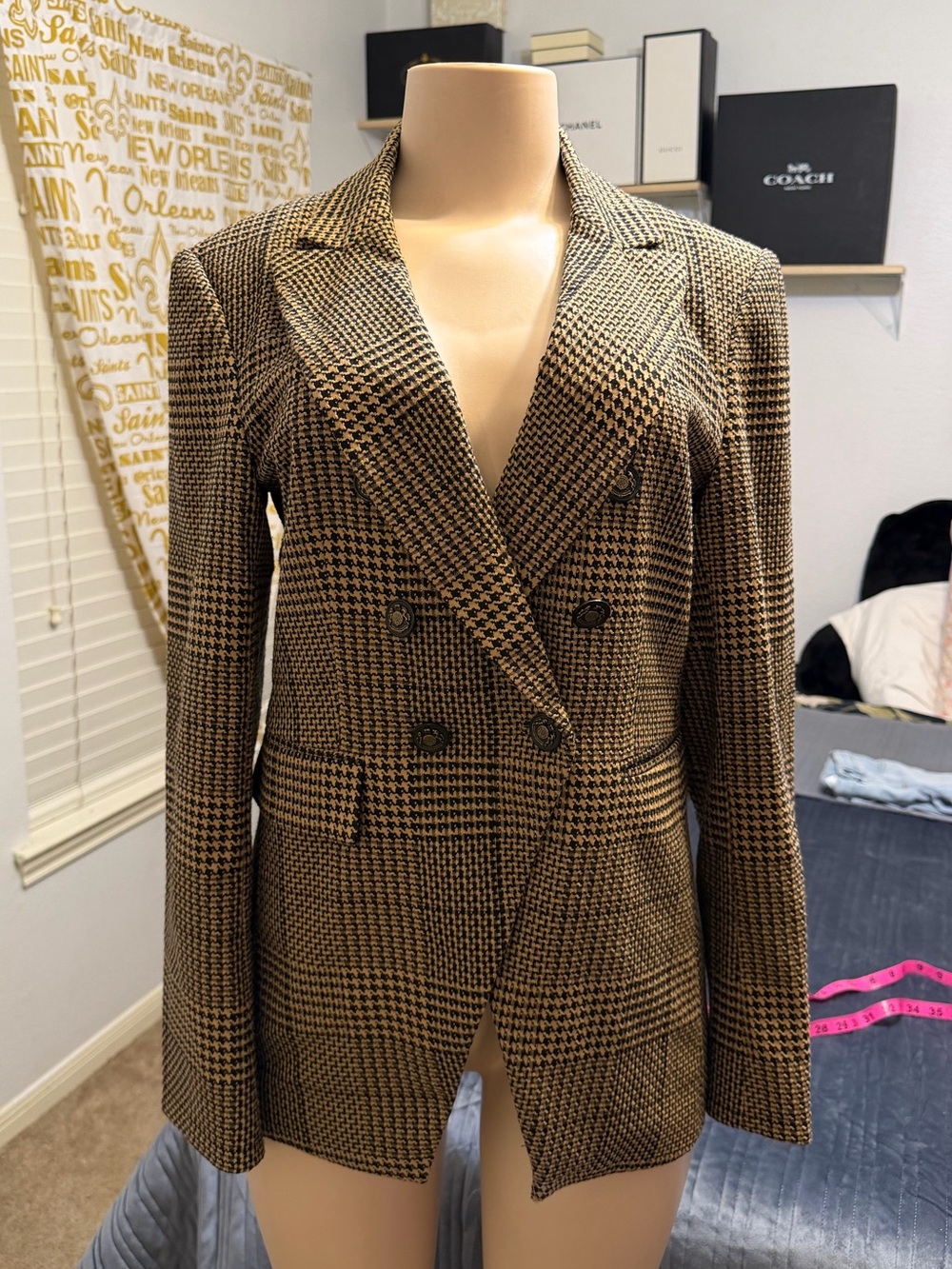 ANTONIO MELANI Houndstooth Double-Breasted Blazer - Brown/Black